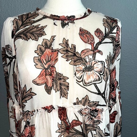 FOR LOVE and LEMONS Sheer Floral Ruffle Hem Tiered Sleeves Tassel Cuffs Dress S - Picture 2 of 12